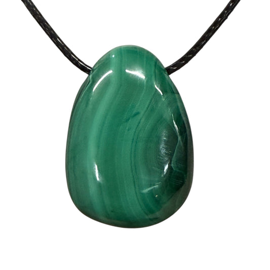 Malachite pendant on black cord