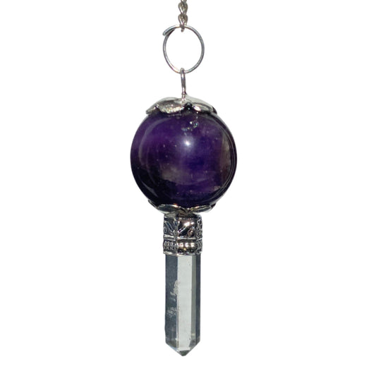 Amethyst pendulum with quartz point