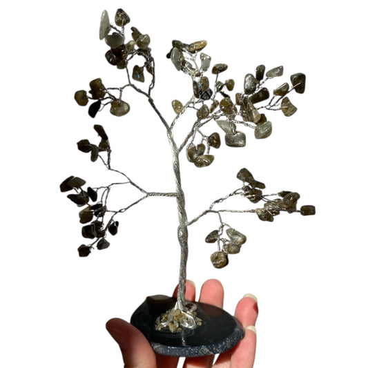 Labradorite chip tree on agate base