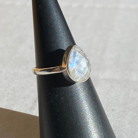 Moonstone tear drop sterling silver ring 6x 8mm