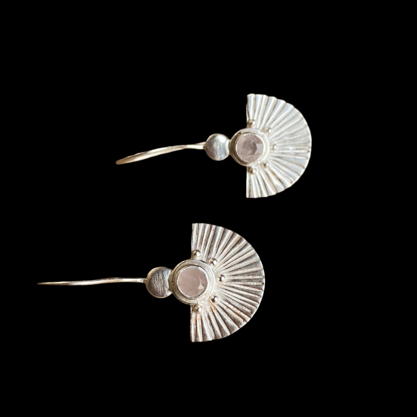 Silver rose quartz fan earrings