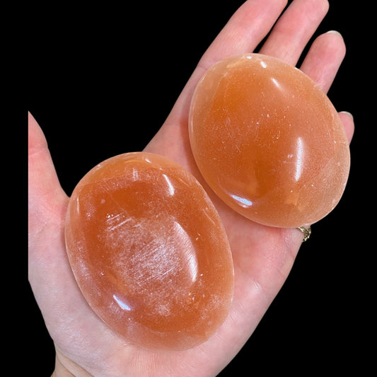 5 selenite orange palm stones