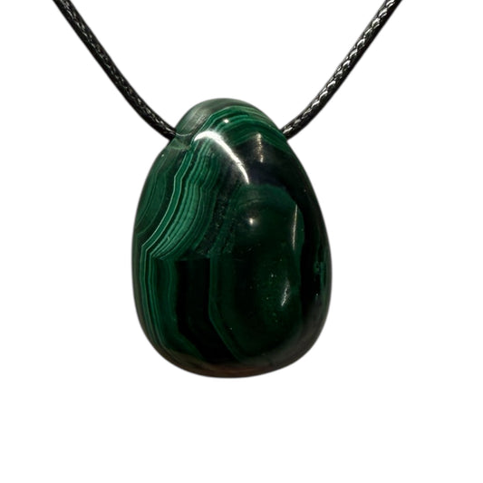 Malachite pendant on black cord
