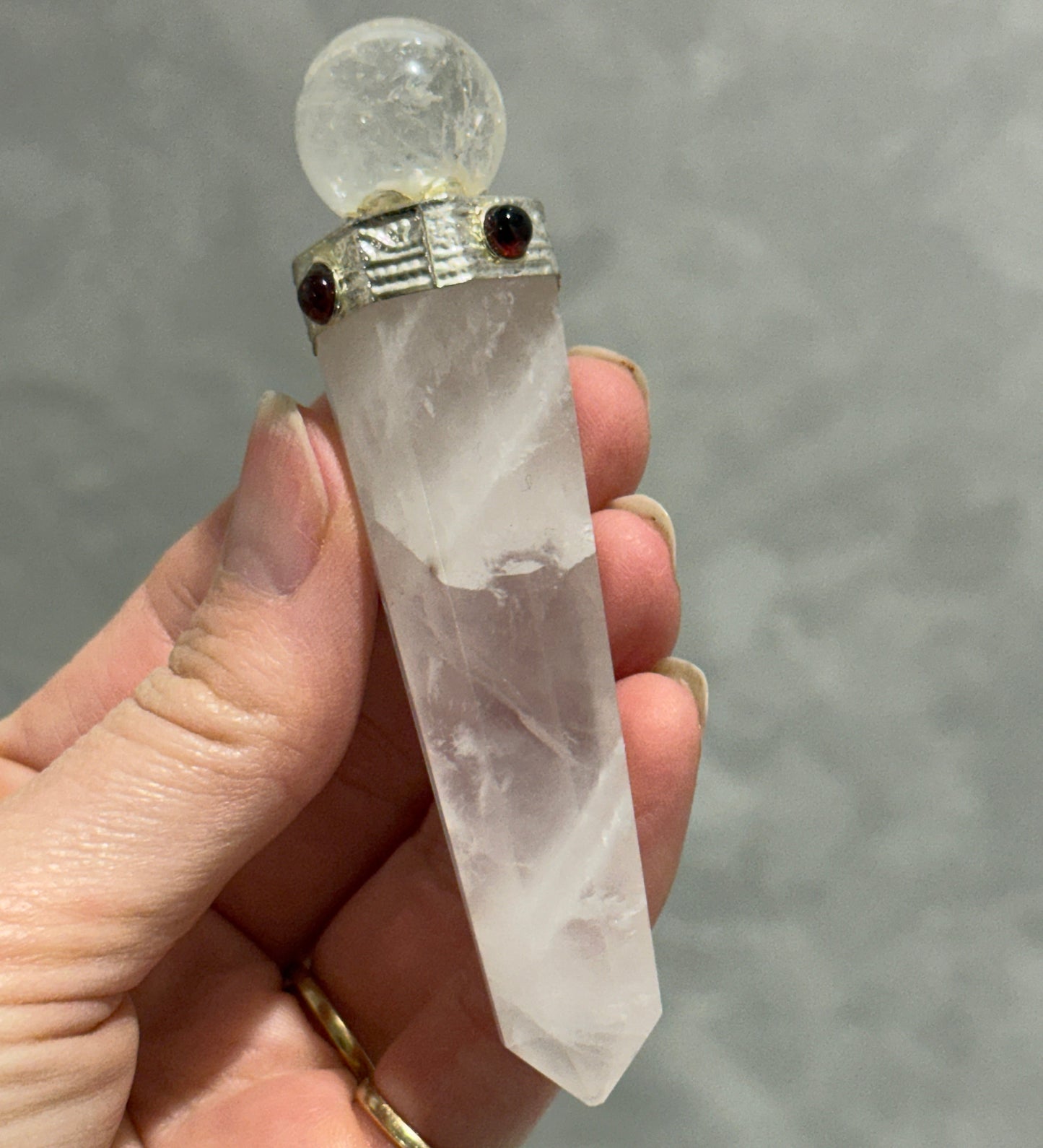 Clear Quartz and garnet wand