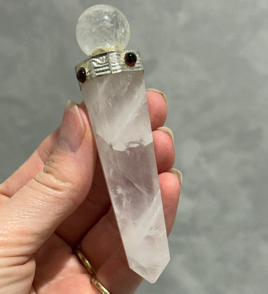 Clear Quartz and garnet wand