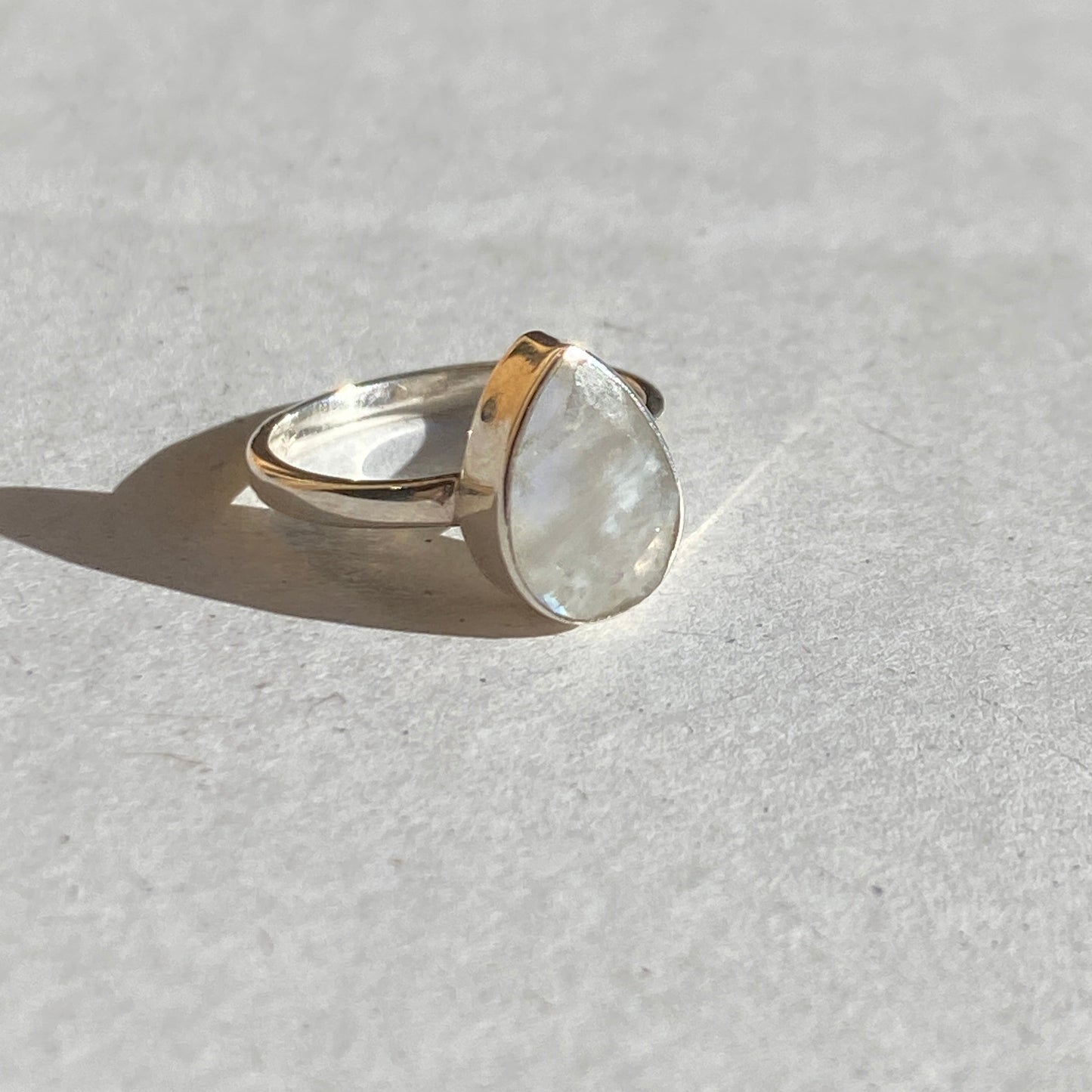 Moonstone tear drop sterling silver ring 6x 8mm