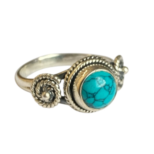 Sterling silver 8mm rings with  swirl design turquoise