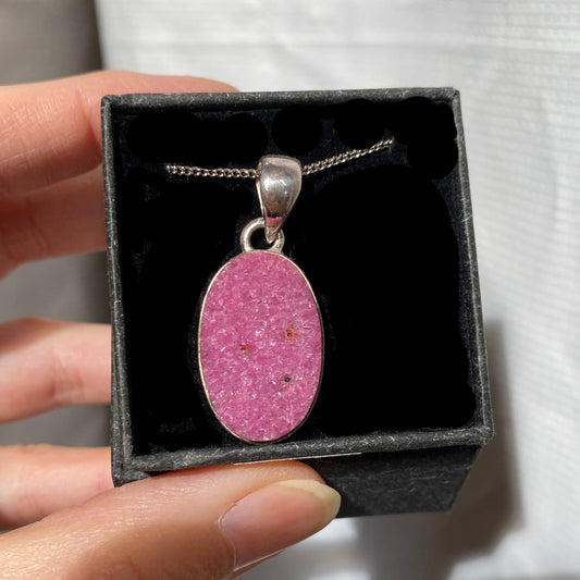 Colbalt calcite sterling silver oval pendant