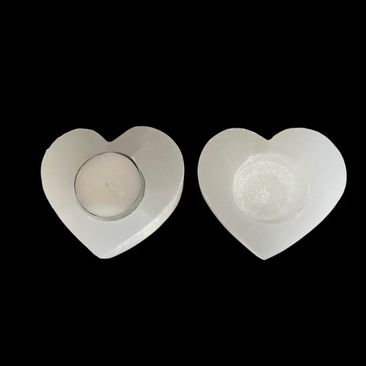 heart candle holder x 2 selenite