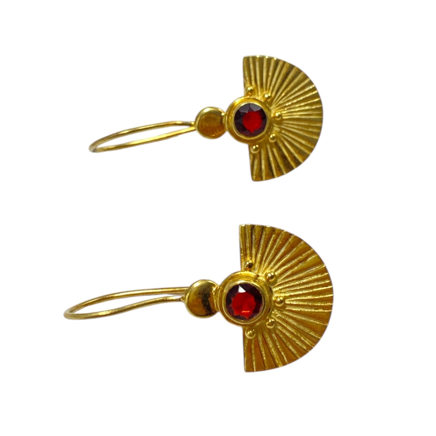 Gold garnet fan earrings