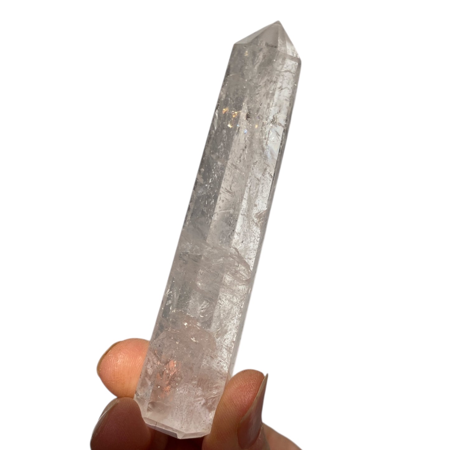 Clear Quartz obelisk with rainbow inclusions