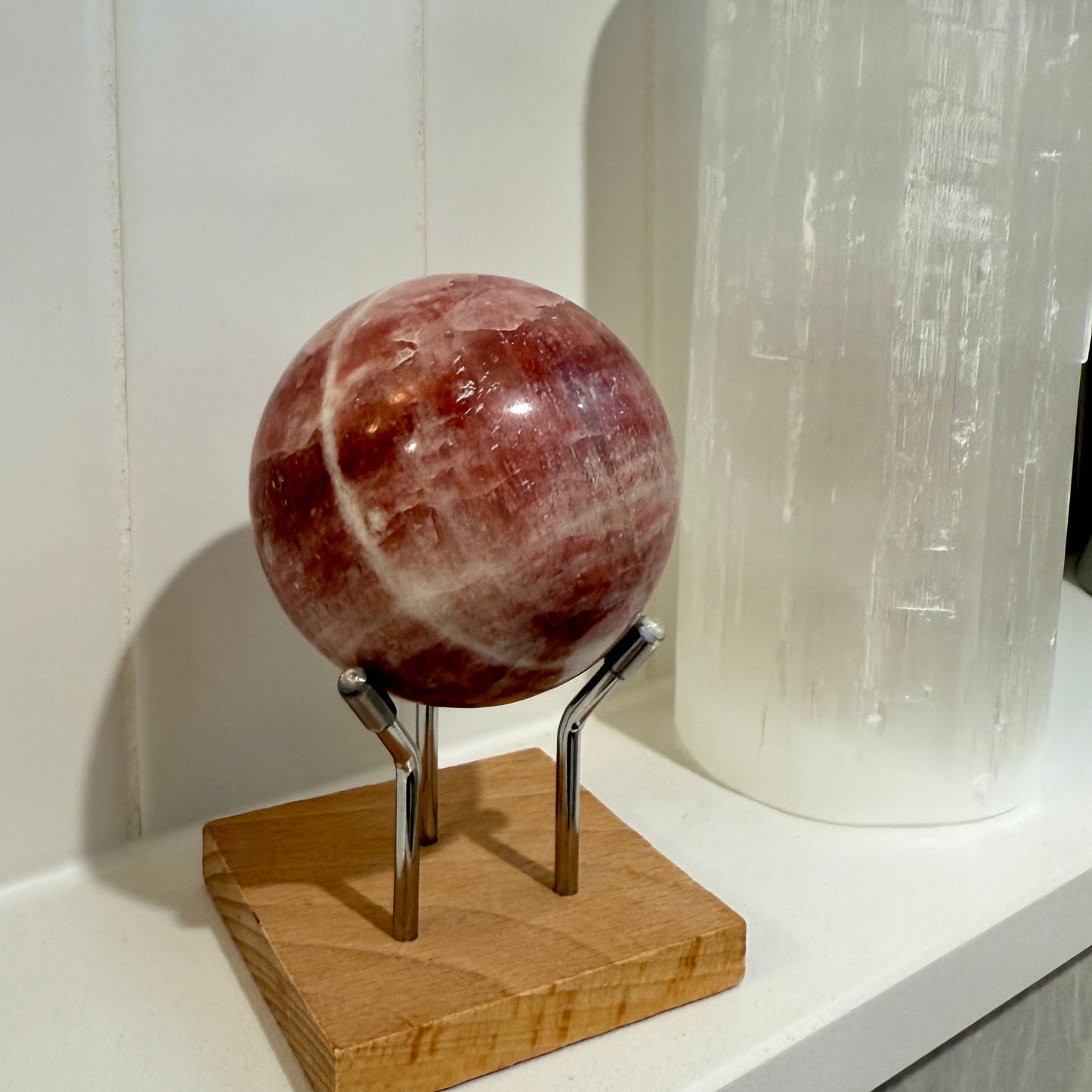 Rose calcite sphere 65mm 500grams
