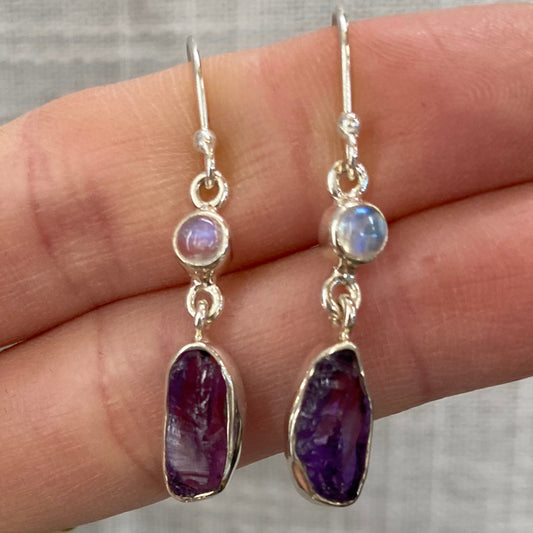 Moonstone and Amethyst sterling silver earrings