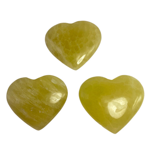 3 yellow calcite puff hearts
