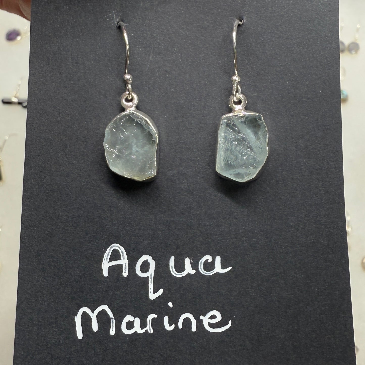 Aqua marine natural rough cut sterling silver earrings