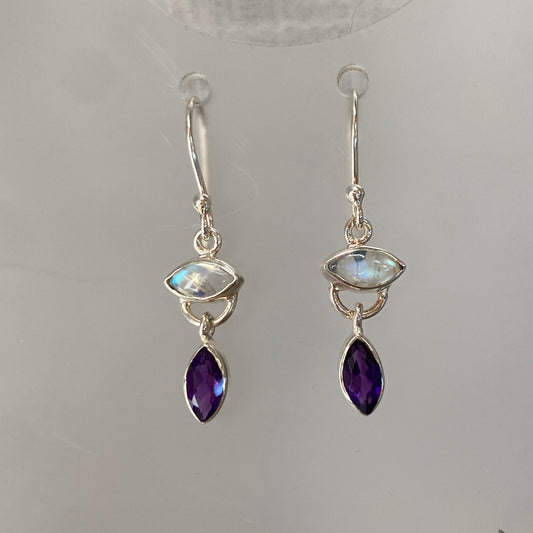 Moonstone and Amethyst sterling silver earrings