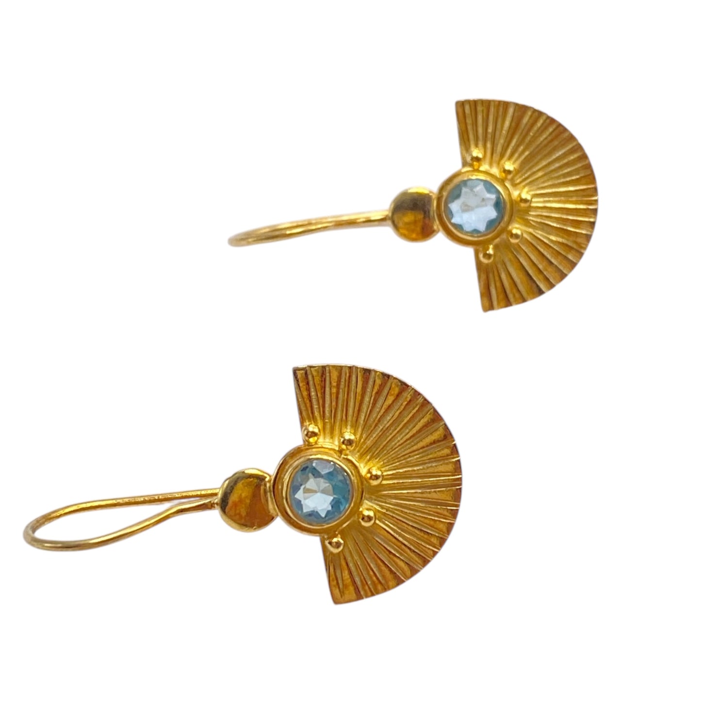 Gold Blue Topaz fan earrings