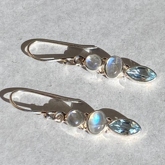 Moonstone blue topaz earrings