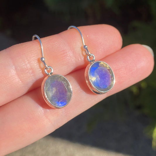 Labradorite sterling silver double bezel faceted earring blue fire