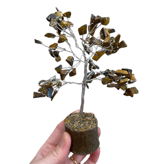 Tiger eye gemstone tree wooden base