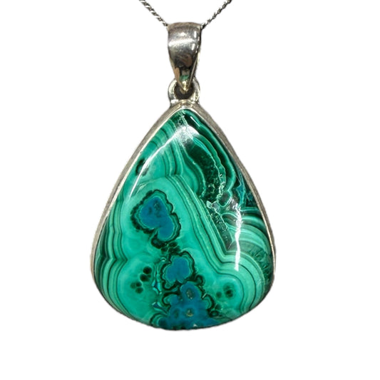 Malachite and Chrysocolla Sterling silver pendant