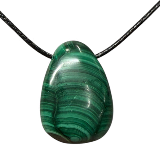Malachite pendant on black cord