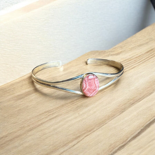 Rhodocrosite sterling silver bangle