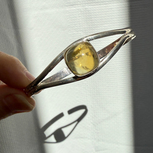 Amber sterling silver bangle