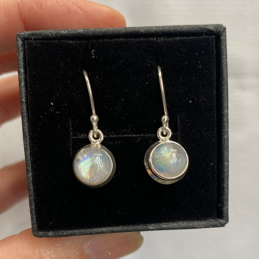 Moonstone drop earrings 8mm double bezel