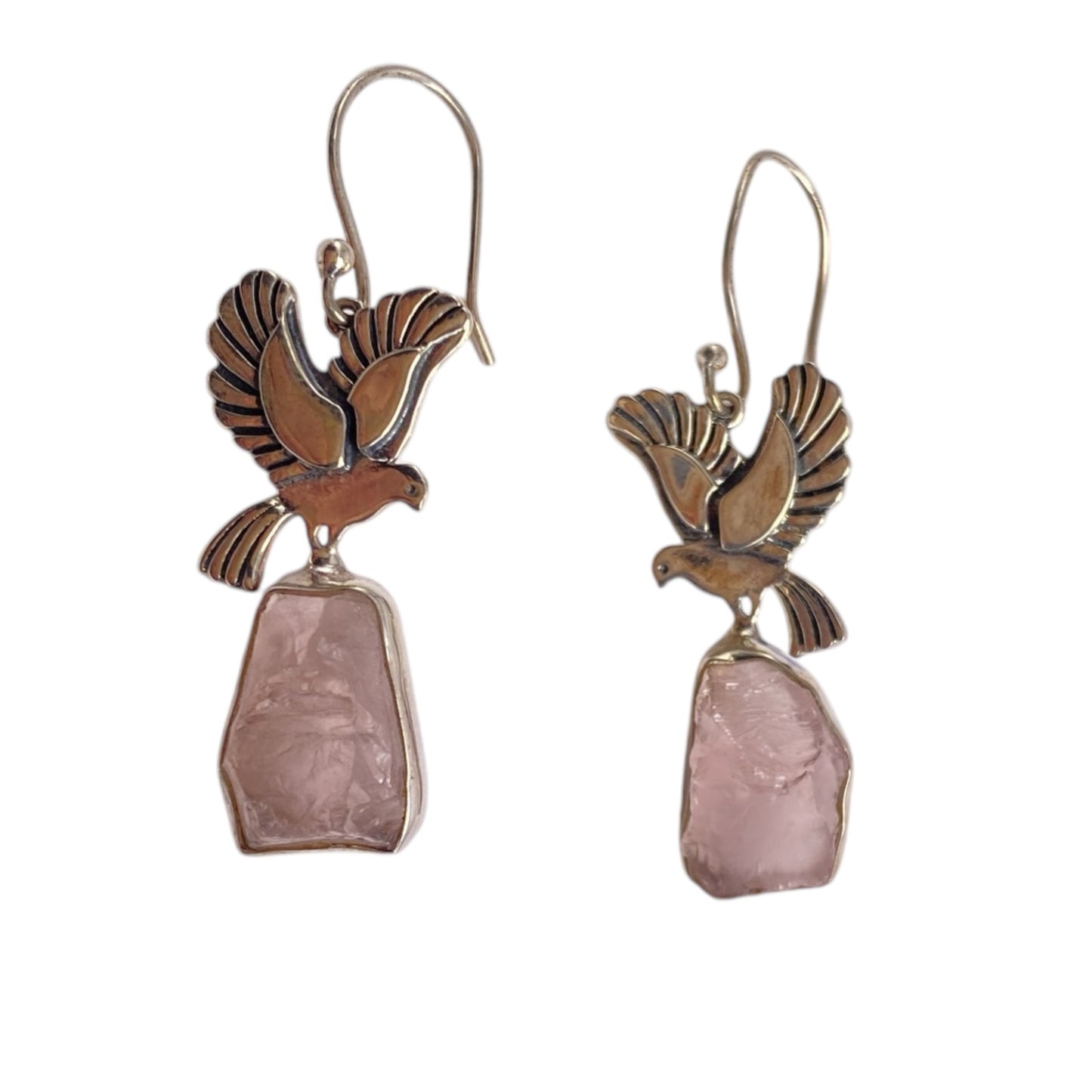 Rose quartz Sterling silver birdy earrings