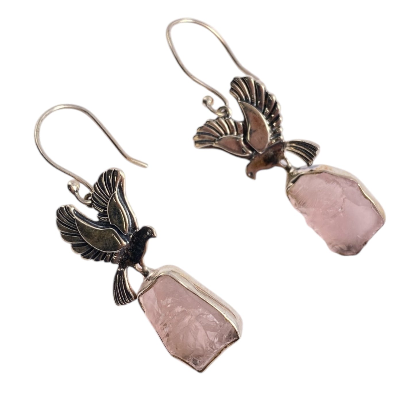 Rose quartz Sterling silver birdy earrings