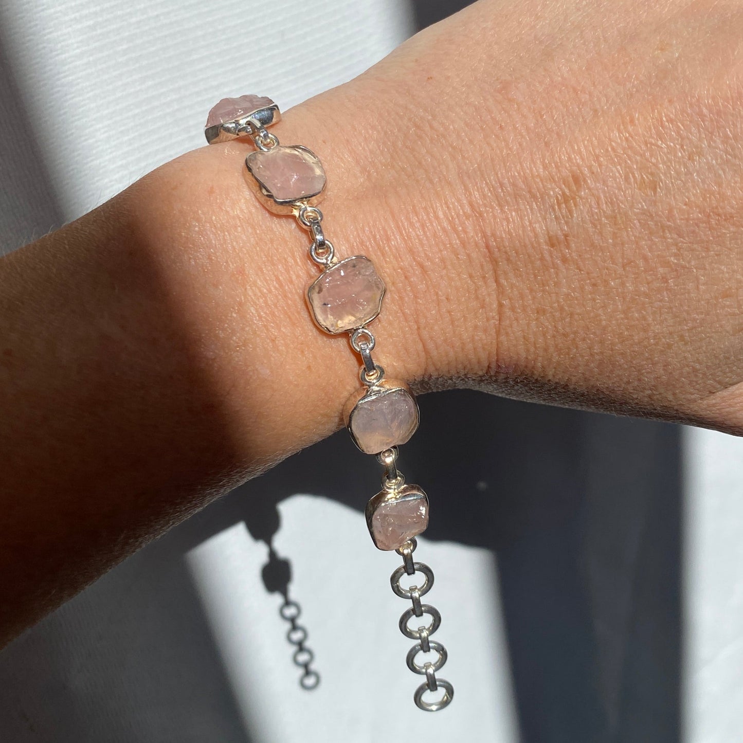 Rose quartz sterling silver bracelet