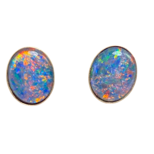Australian opal 8x10mm sterling silver studs