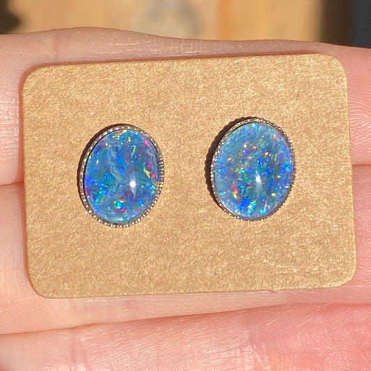 Australian opal 8x10mm sterling silver studs