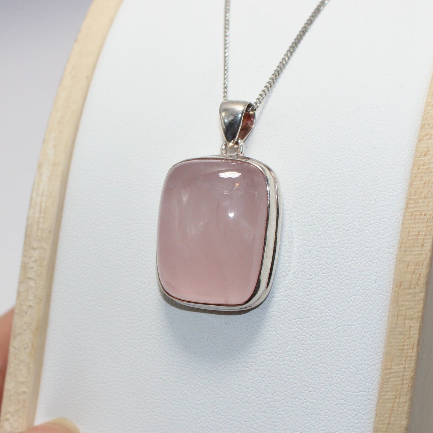 Rose quartz sterling silver pendant