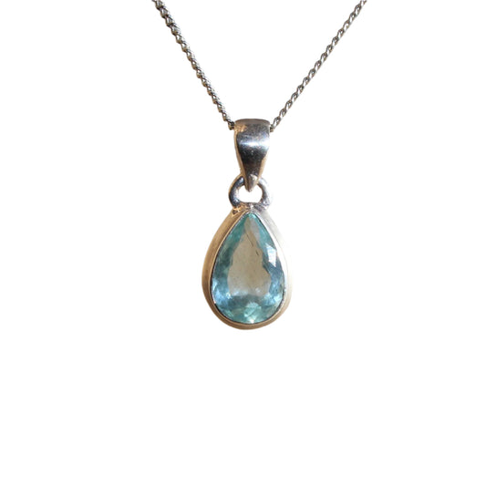 Aqua marine tear drop pendant sterling silver pendant