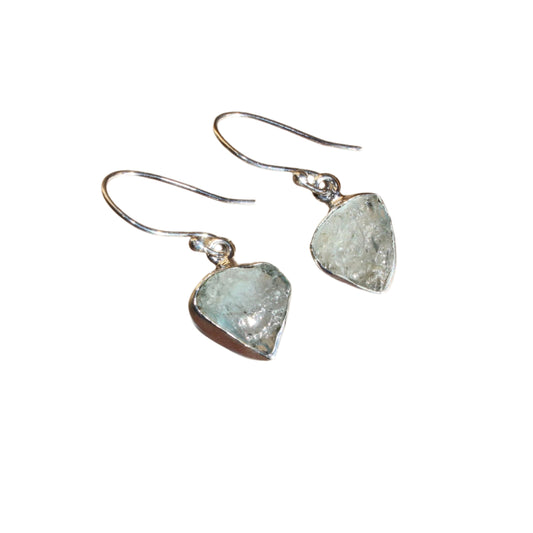 Aqua marine natural rough cut sterling silver earrings