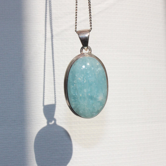 Aqua marine pendant set in sterling silver large 30 x18mm
