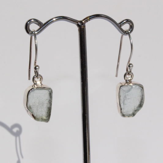 Aqua marine natural rough cut sterling silver earrings