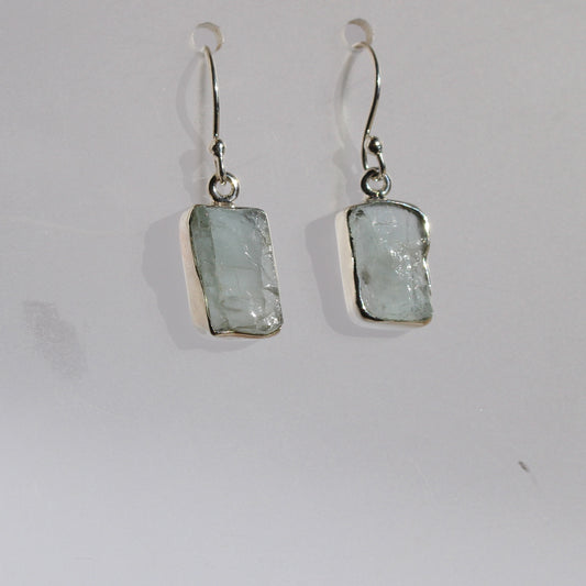 Aqua marine natural rough cut sterling silver earrings