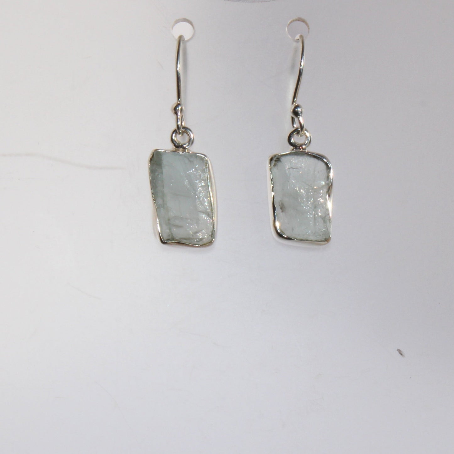Aqua marine natural rough cut sterling silver earrings