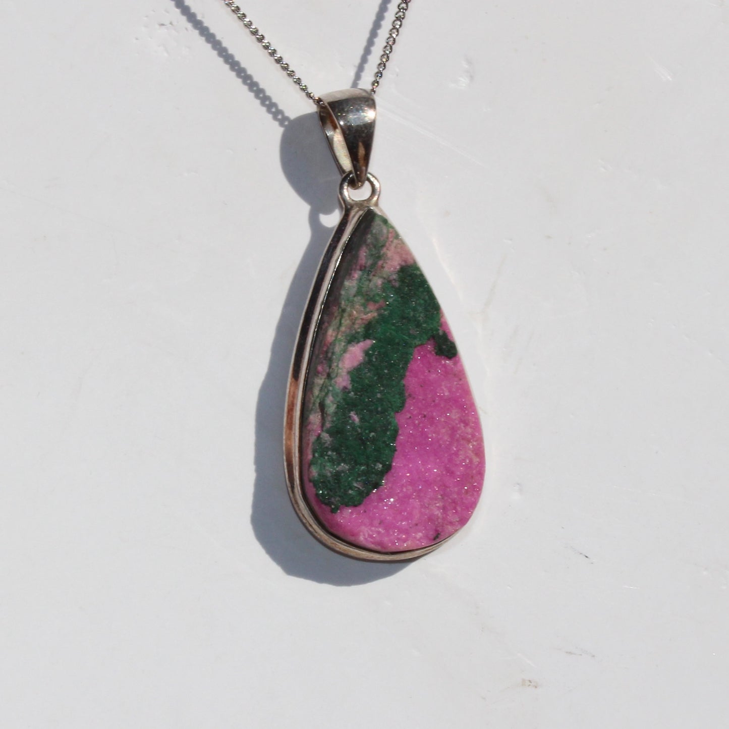 Cobalt Calcite with Malachite  sterling silver pendant rare large