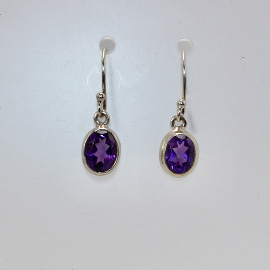 Amethyst faceted sterling silver drops 10mm x 8mm