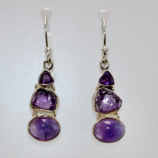 Amethyst faceted sterling silver drops 10mm x 8mm