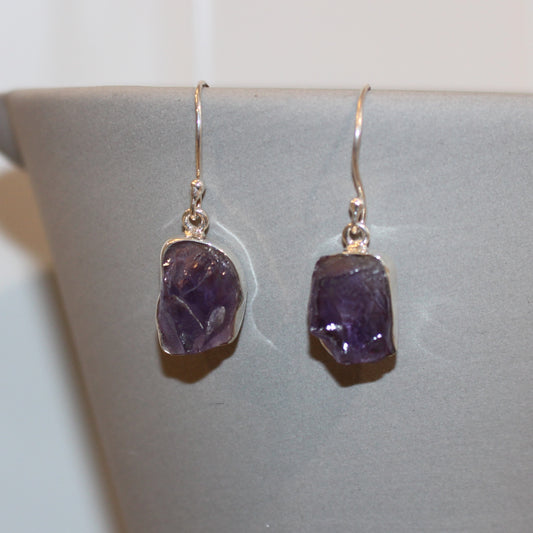 Amethyst natural cut drop earrings
