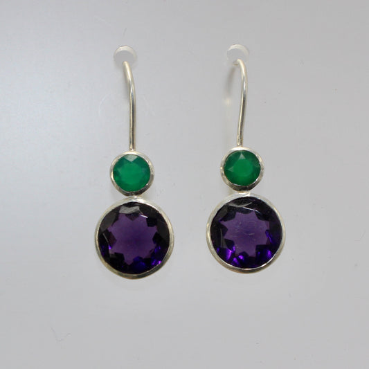 Amethyst faceted sterling silver drops 10mm x 8mm