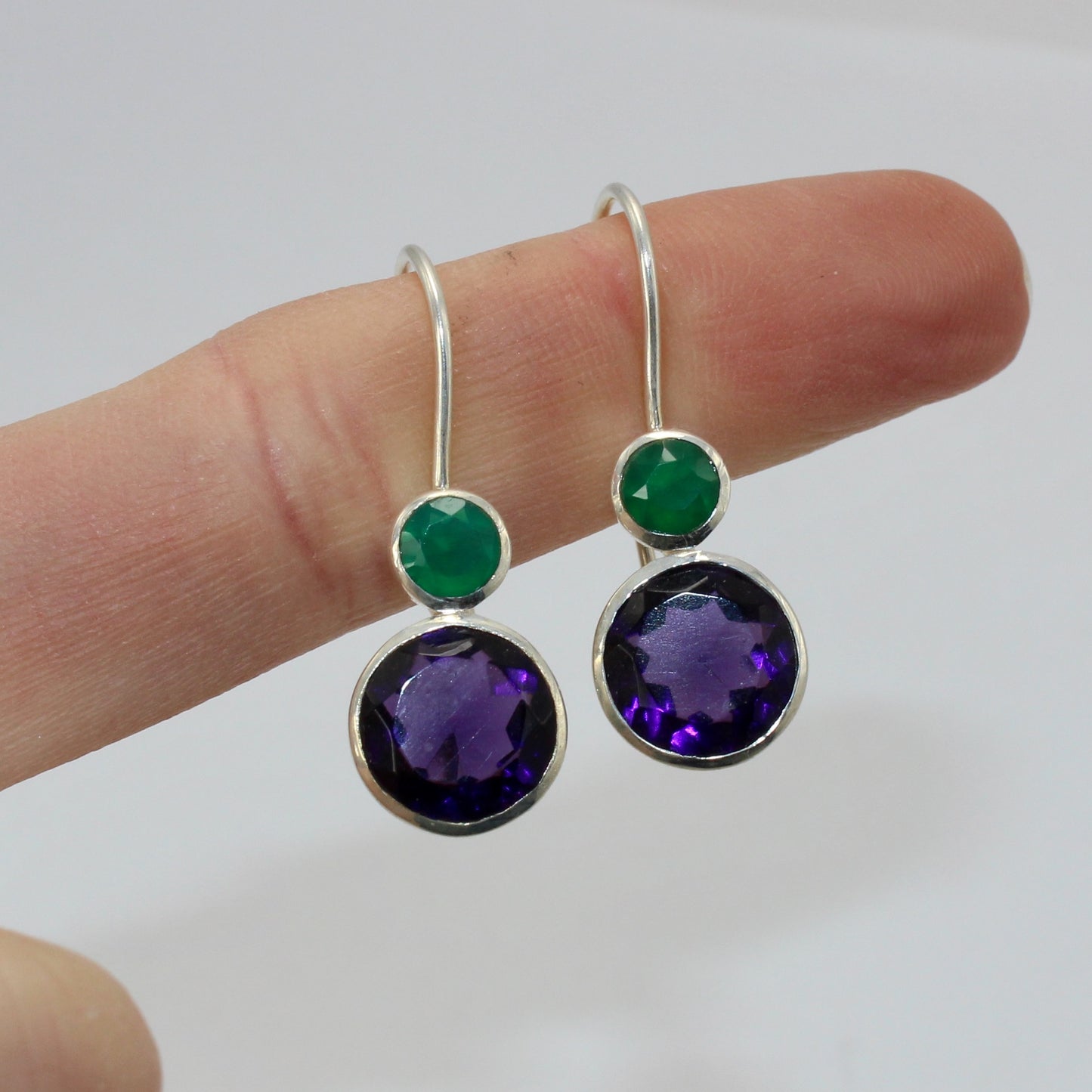 Amethyst faceted sterling silver drops 10mm x 8mm