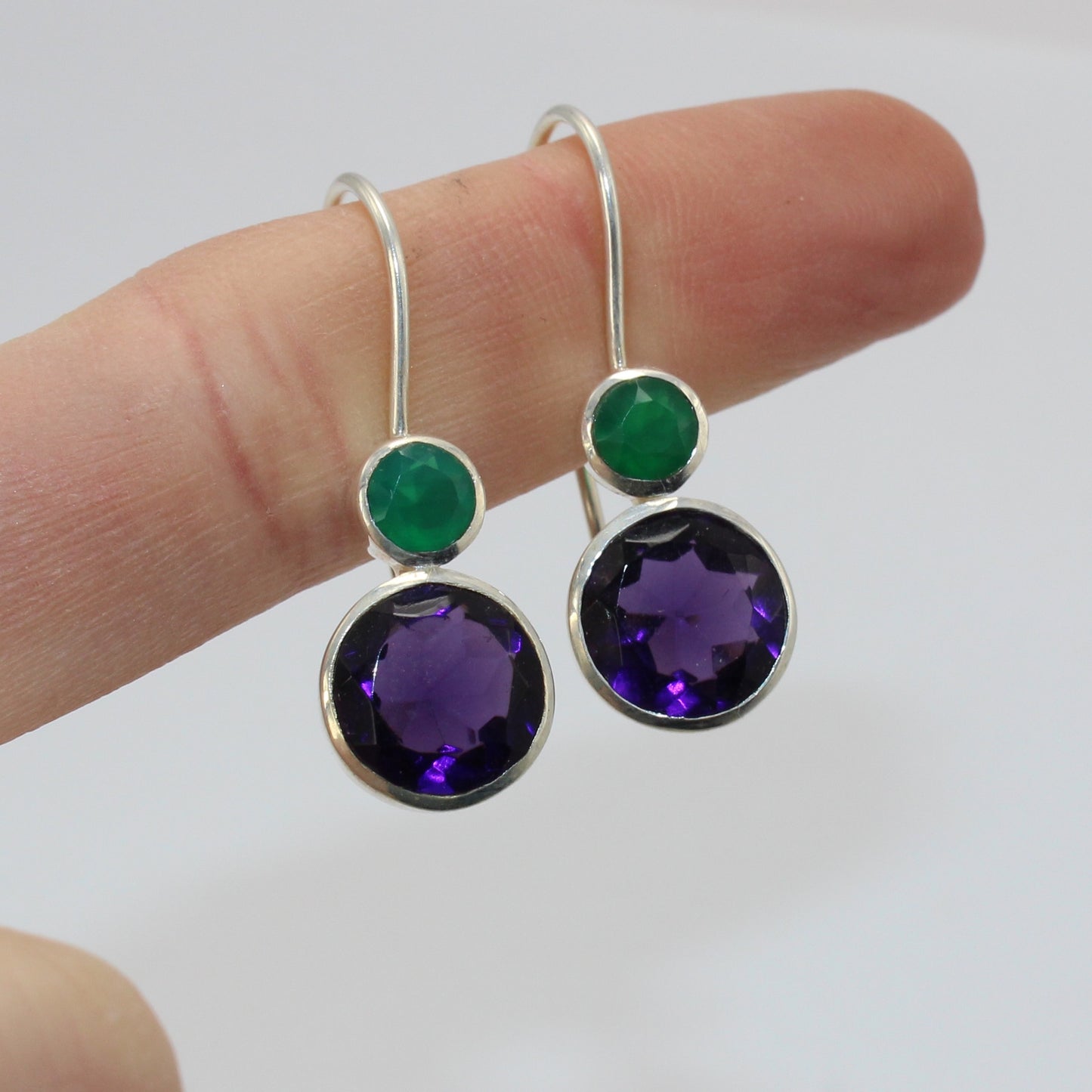 Amethyst faceted sterling silver drops 10mm x 8mm