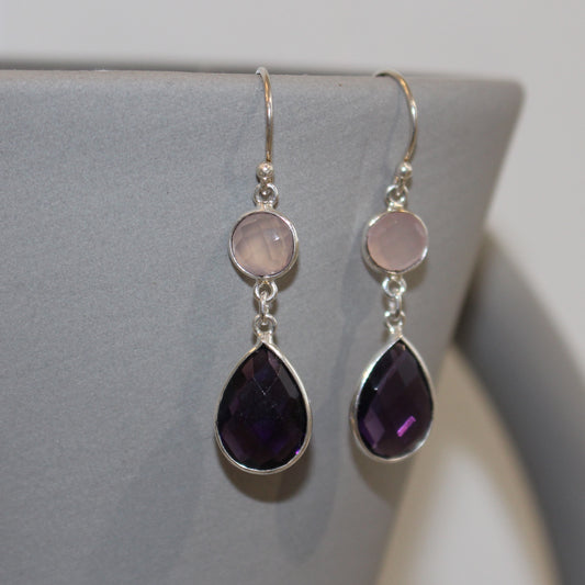 Amethyst and Rose Quartz drop earrings