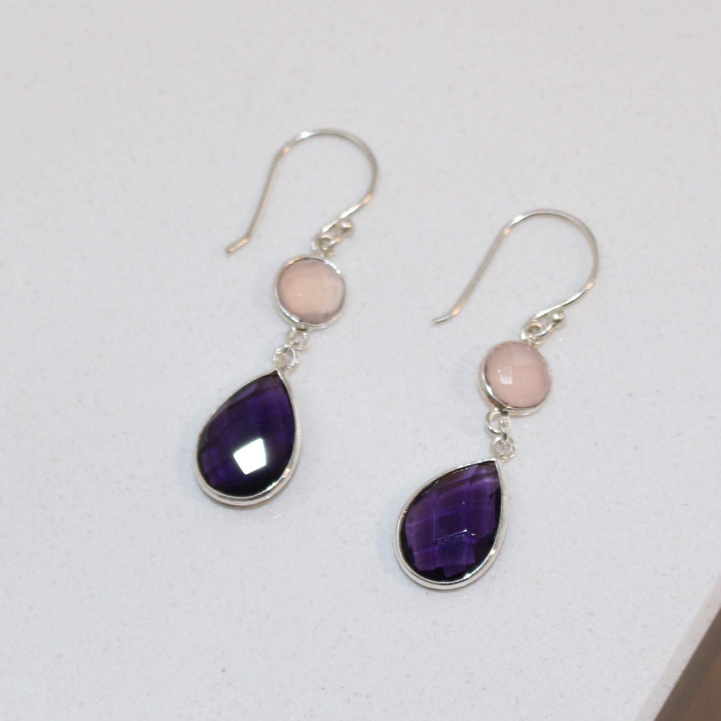 Amethyst and Rose Quartz drop earrings